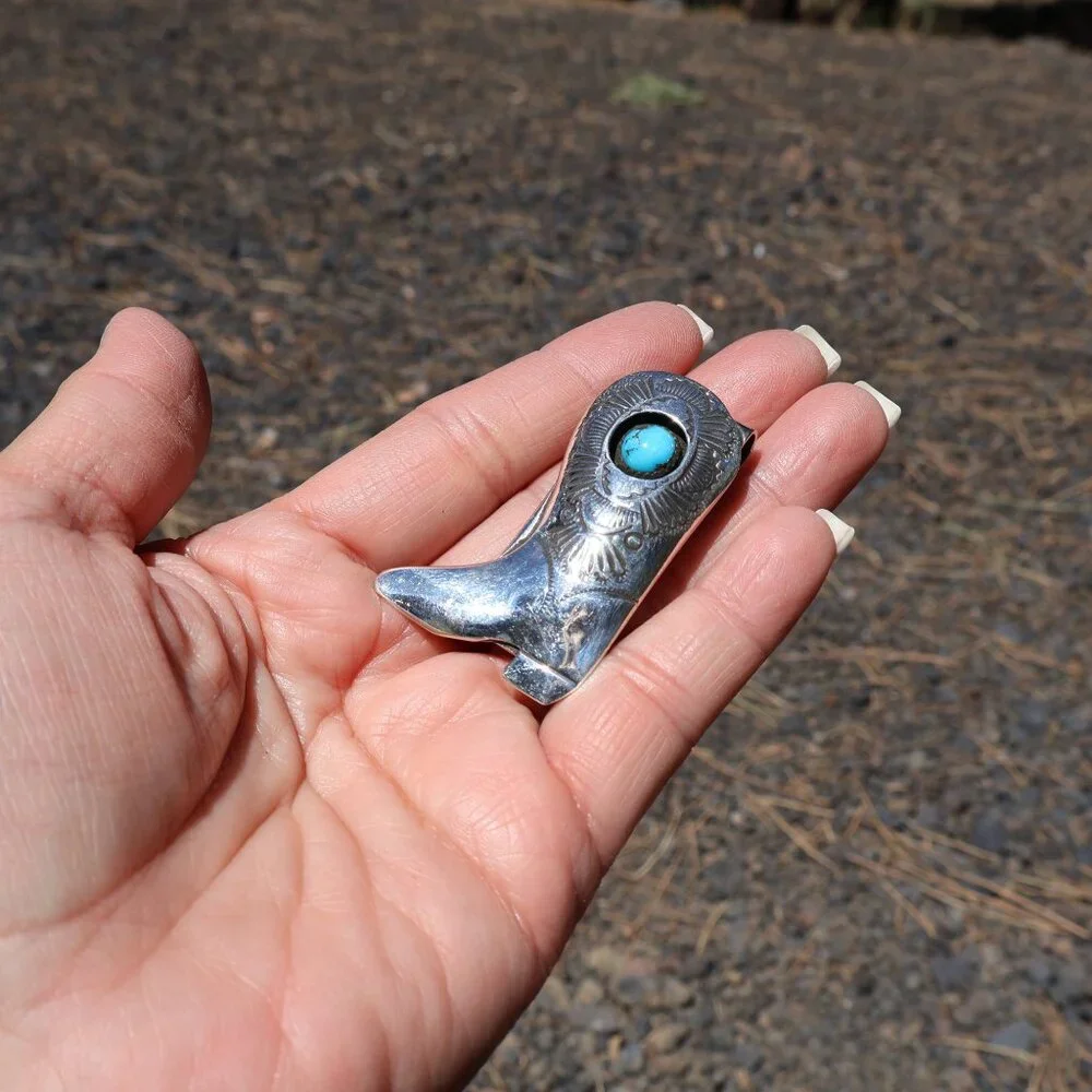 Cowboy Boot Money Clip Genuine Navajo Handmade Accessory Silver Turquoise ***